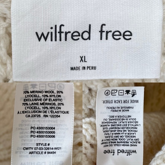 Aritzia Wilfred Free Merino Wool Chunky Knit Open Long Cardigan Sweater Cream XL - Picture 7 of 7